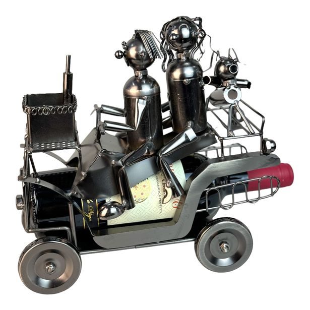 Stojan na víno kovový - Auto pár se psem