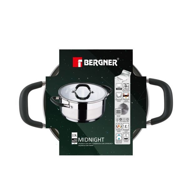 BERGNER Kastrol s poklicí nerez MIDNIGHT 20 cm 2,3 litru BG-32082-MM