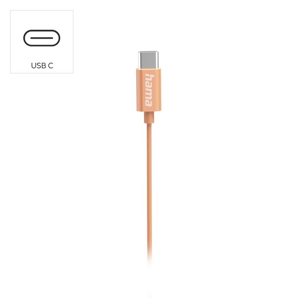 Hama USB-C sluchátka s mikrofonem Curly, špunty, oranžová