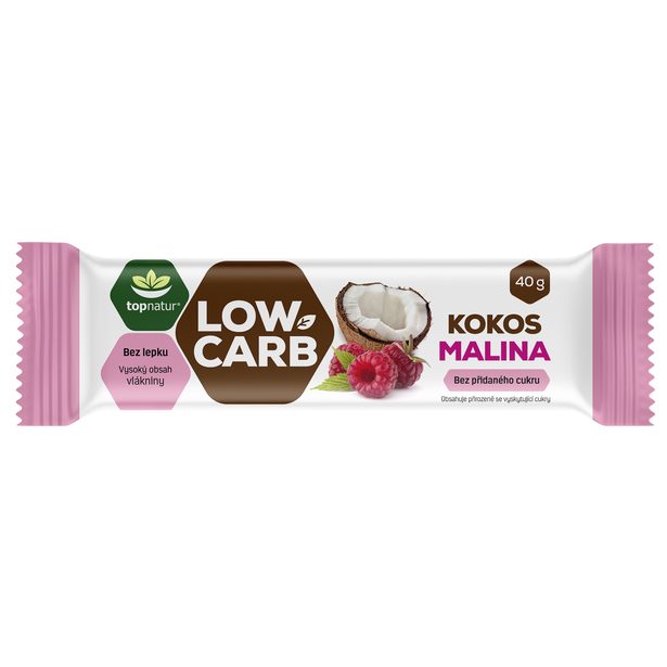 LOW CARB proteinová tyčinka Topnatur - Kokos&Malina 40g