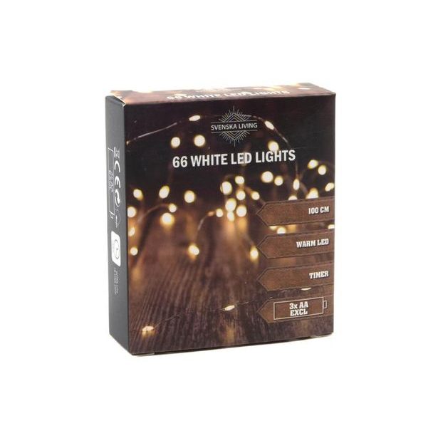 HIT ŘETĚZ 66LED TEPLÁ 1M STŘÍBRNÝ 3XAA ČASOVAČ_hamashop