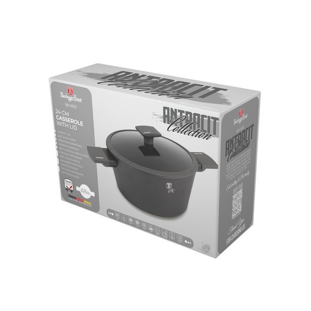 BERLINGERHAUS Kastrol s titanovým povrchem a poklicí 24 cm Antracit Collection BH-8131
