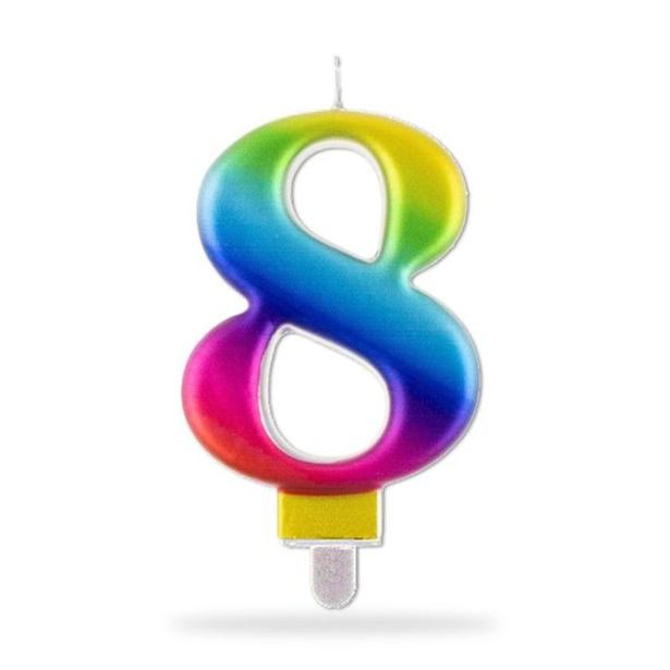 TORO SVÍČKA ČÍSLICE "8" ZAPICHOVACÍ, 7,5CM, DUHOVÁ_hamashop