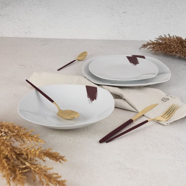 BERLINGERHAUS Jídelní sada talířů 18 ks Leonardo Collection bílá-bordó BH-10203