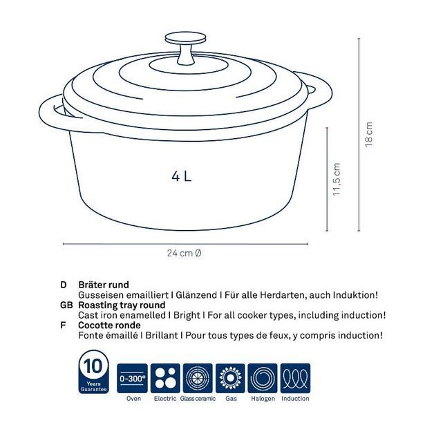 KELA Pekáč litinový s poklicí CALIDO 24 cm červená KL-11941