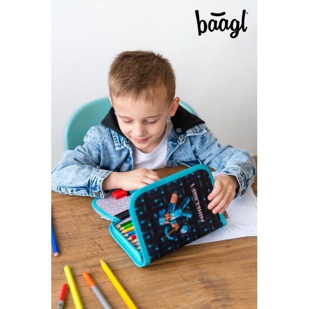 BAAGL Školní penál jednopatrový Minecraft Blue Axe