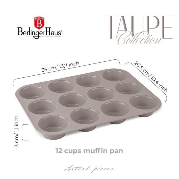 BERLINGERHAUS Forma na muffiny s nepřilnavým povrchem 12 ks Taupe Collection BH-7947