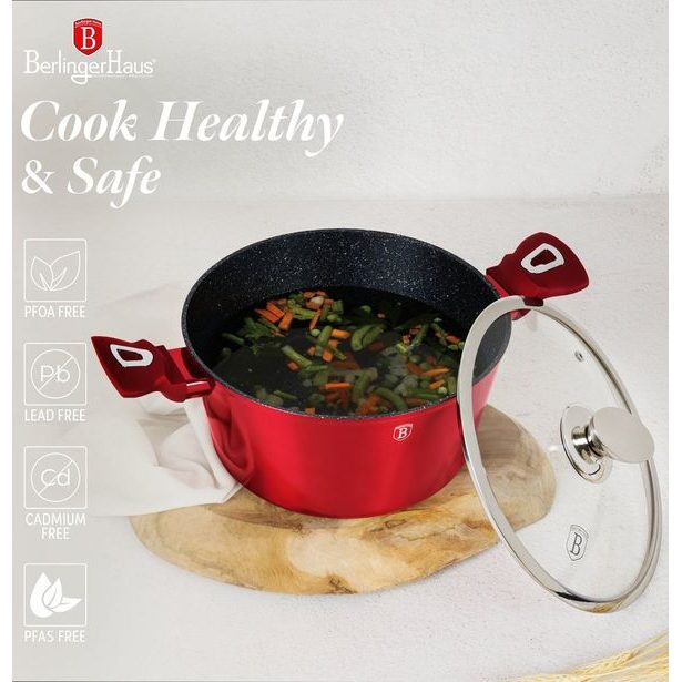 BERLINGERHAUS Sada nádobí s mramorovým povrchem 11 ks Burgundy Metallic Line BH-7142