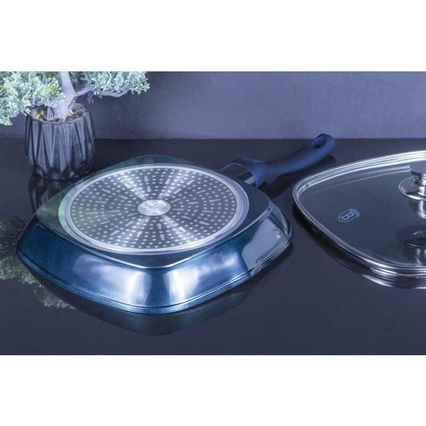 BERLINGERHAUS Grilovací pánev s mramorovým povrchem a poklicí 28 cm Aquamarine Metallic Line BH-7028