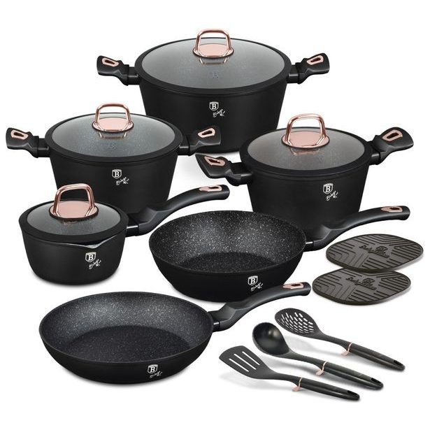 BERLINGERHAUS Sada nádobí s mramorovým povrchem 15 ks Black rose Collection BH-8234