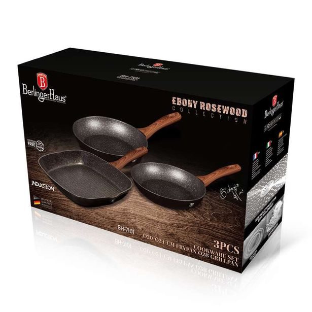 BERLINGERHAUS Sada pánví s mramorovým povrchem 3 ks Ebony Line Rosewood BH-7101