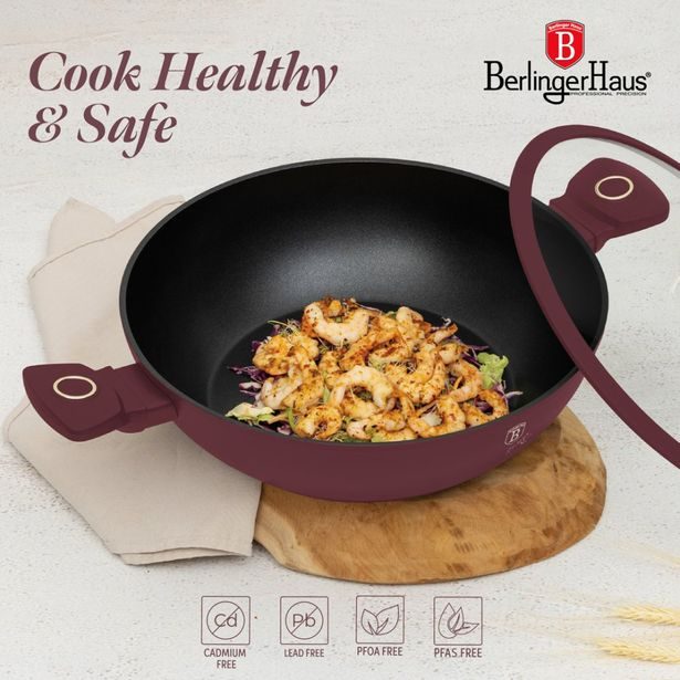 BERLINGERHAUS Pánev wok s poklicí a titanovým povrchem 30 cm Leonardo Collection BH-8035