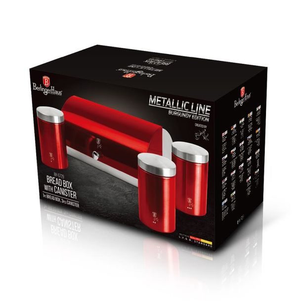 BERLINGERHAUS Chlebník a sada dóz na potraviny 4 ks Burgundy Metallic Line BH-6729