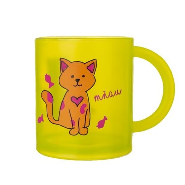 hrníček d 7cm, v. 8,5cm RUBBY-KOČKA, žlutý plast