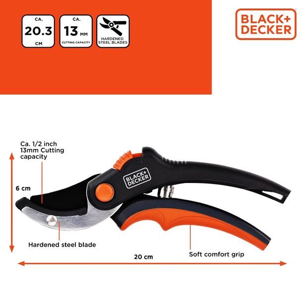 BLACK&DECKER Nůžky zahradní s pogumovanou rukojetí ED-223417