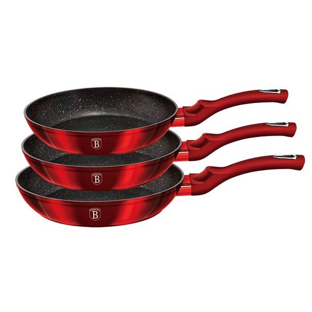 BERLINGERHAUS Sada pánví s mramorovým povrchem 3 ks Burgundy Metallic Line BH-1288