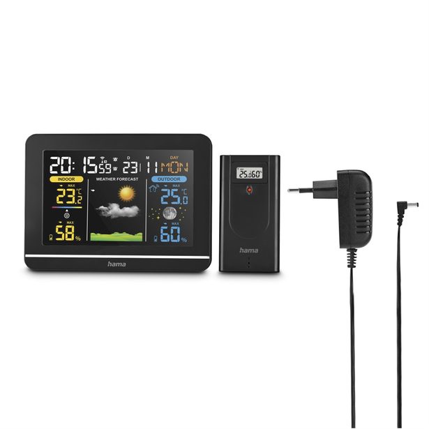 Hama Usedom, meteostanice, bezdrátový senzor, barevný VA displej, síťový zdroj, baterie
