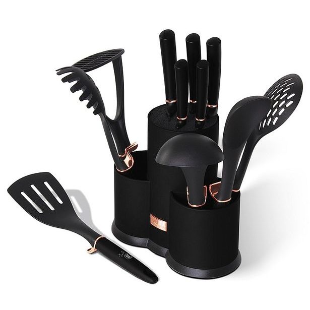 BERLINGERHAUS Sada nožů a kuchyňského náčiní ve stojanu 12 ks Black Rose Collection BH-6254