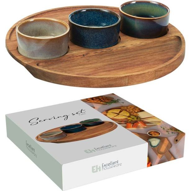 EXCELLENT HOUSEWARE Servírovací misky na akátovém podnose sada 4 ks KO-278001180