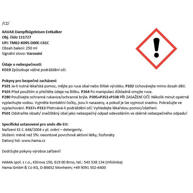 Xaxax odvápňovací prípravok pre naparovacie žehličky, 250 ml