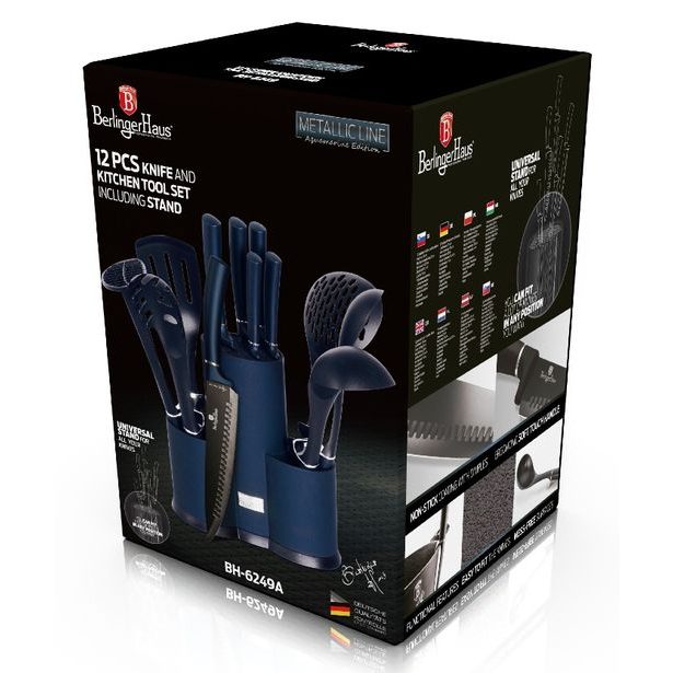 BERLINGERHAUS Sada nožů a kuchyňského náčiní ve stojanu 12 ks Aquamarine Metallic Line BH-6249