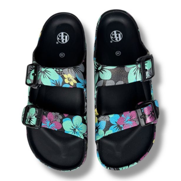 Dámské pantofle na platformě Best Feet - černé s potiskem