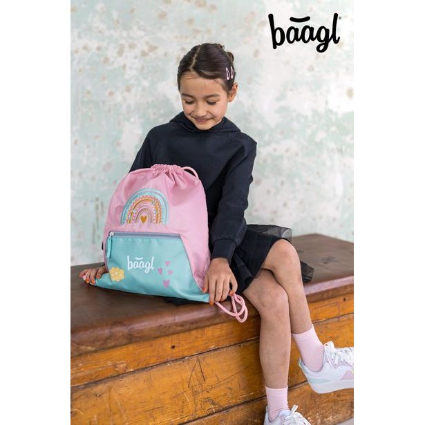 BAAGL Sáček s kapsou Duha růžový