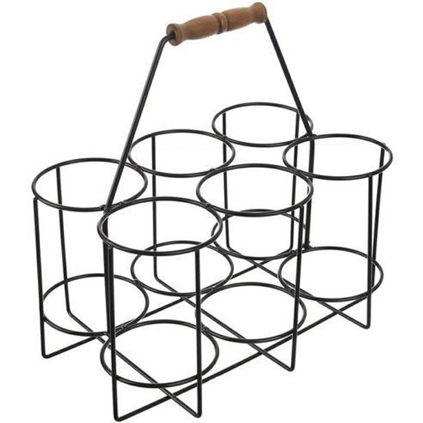 nosič 6ks lahví (piv)29x19,5x28,5cm, nosn. 5kg, kov/dřevo