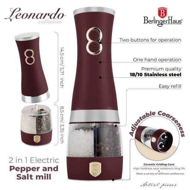 BERLINGERHAUS Mlýnek na pepř a sůl elektrický 2v1 Leonardo Collection BH-9644