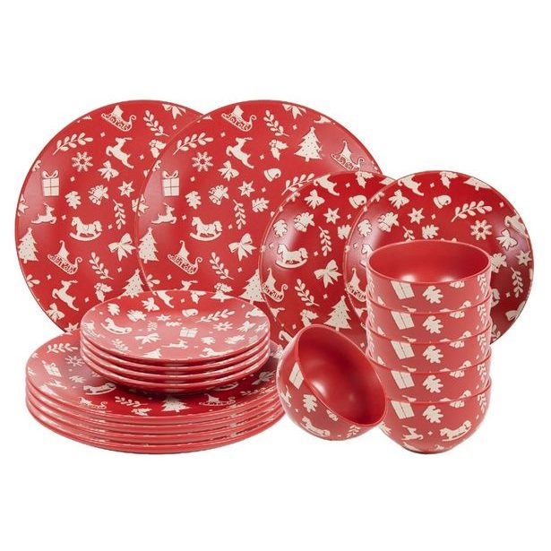HIT Jídelní sada talířů Vánoční 18 ks RED Christmas HT-23010322