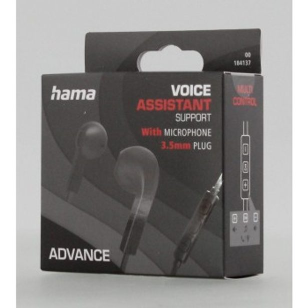 Hama sluchátka s mikrofonem Advance, pecky, plochý kabel, černá