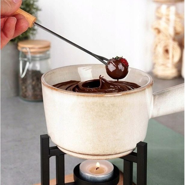 EXCELLENT HOUSEWARE Fondue porcelánové s hořákem 450 ml + 2 vidličky KO-170487010