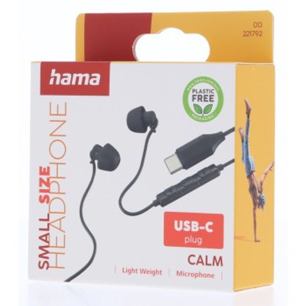 Hama USB-C sluchátka s mikrofonem Calm, mini špunty, černá