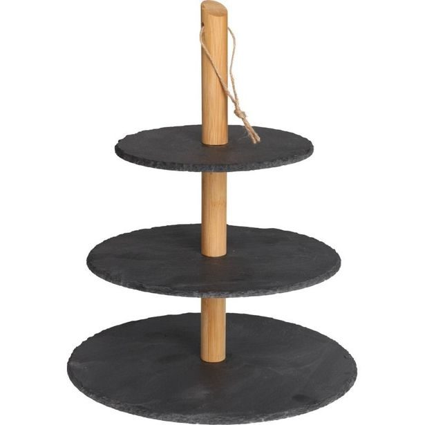 EXCELLENT HOUSEWARE Etažér na ovoce, cukroví i makronky dřevo / břidlice 36 cm KO-210000280