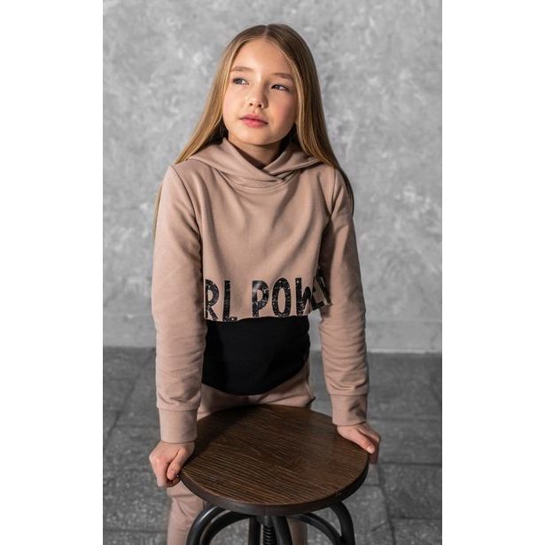 Stylová sportovní tepláková CROP souprava GIRL POWER béžová