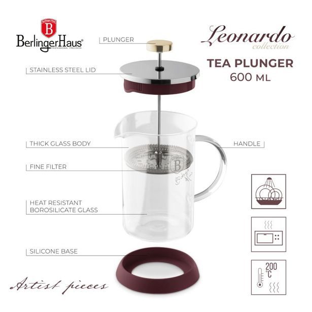 BERLINGERHAUS Konvička na čaj a kávu French Press 600 ml Leonardo Collection BH-8584