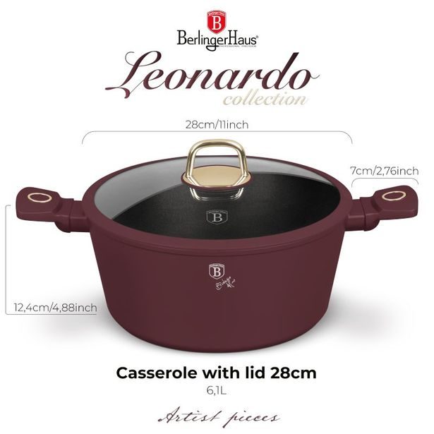 BERLINGERHAUS Kastrol s titanovým povrchem a poklicí 28 cm Leonardo Collection BH-8042