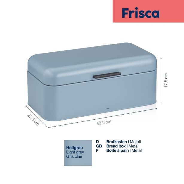 KELA Chlebník Frisca kov, světlemodrá 42,5x22,5x17,5 cm KL-12841
