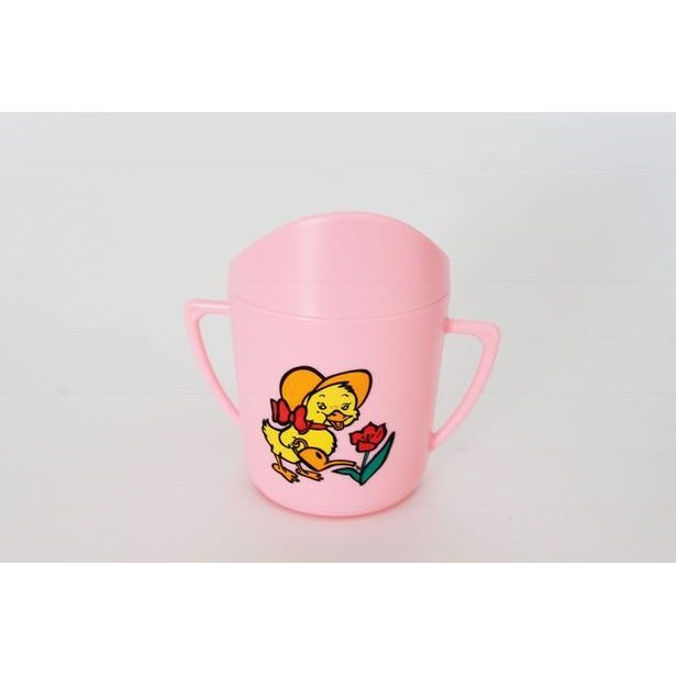 hrníček 0,23l kojen. RŮŽ.+bar.potisk, pítko, plast