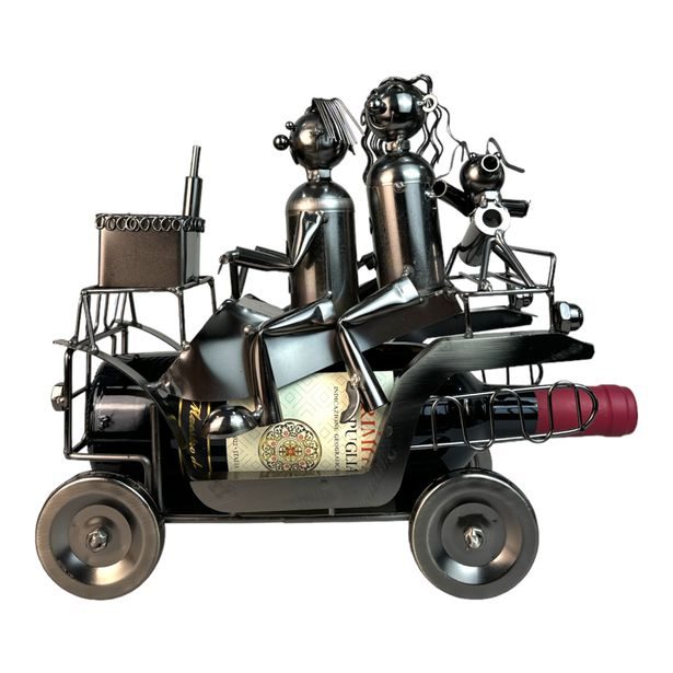 Stojan na víno kovový - Auto pár se psem