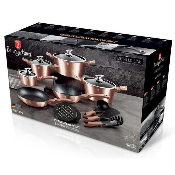BERLINGERHAUS Sada nádobí s mramorovým povrchem 15 ks Rosegold Metallic Line BH-1224