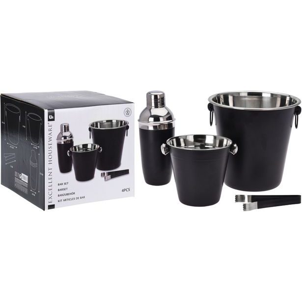 EXCELLENT HOUSEWARE Barmanská sada 4 ks nerez černá KO-A12405600