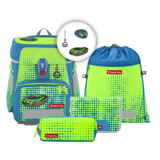 Školní aktovka Step by Step SPACE NEON, Race Car Chuck - 5 dílný set, AGR certifikát