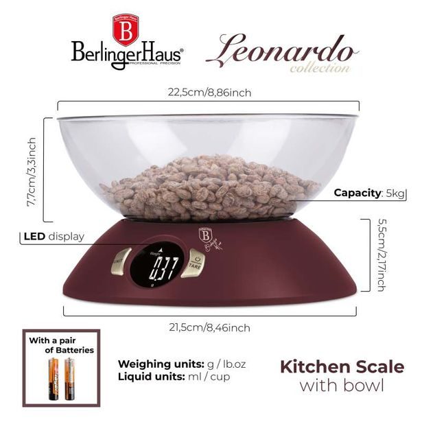 BERLINGERHAUS Váha kuchyňská s miskou Leonardo Collection BH-9615