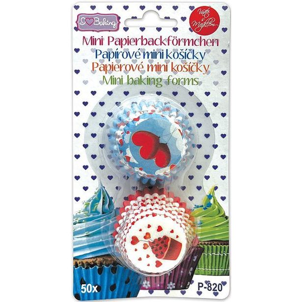košíček d30x20mm pralinky, SRDCE, 50ks, papír