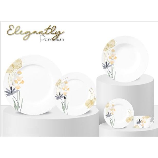 soupr.18díl.jídelní ŽLUTOŠEDÉ květy, porcelán