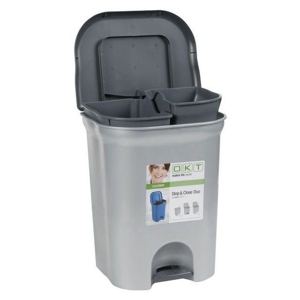 koš odp.2x11l DUO, Step-Close, stříbr., pedál, 37x29x46cm