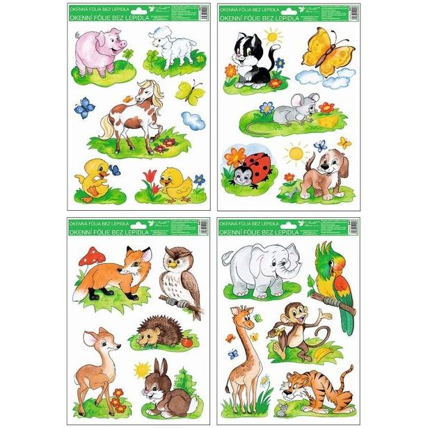 dekorace okenní ZVÍŘÁTKA 33,5x26cm, ruč,mal., fólie