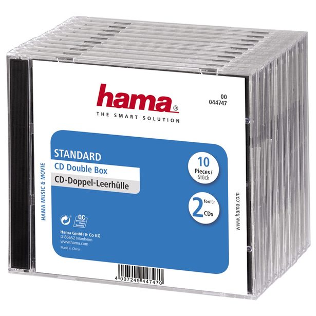 Hama standard CD Double Jewel Case, pack of 10, transparent/black