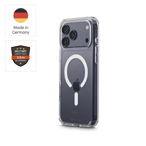 Hama Extreme Protect, kryt pro Apple iPhone 17 Pro Max, magnetický, D3O®, nežloutne, průhledný